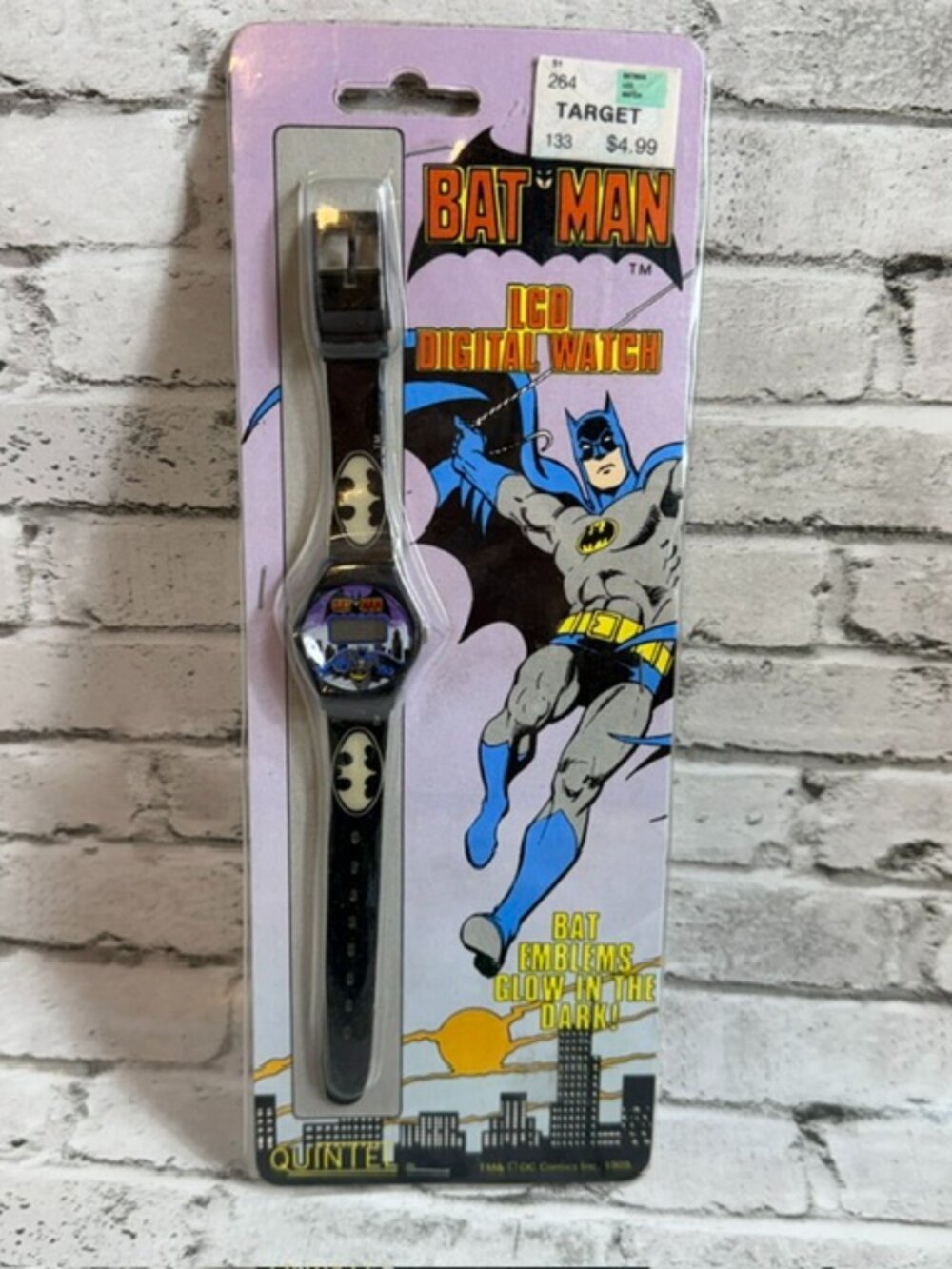 Vintage Batman Watch Wristwatch Digital LCD Quintel SEALED DC Comics Glow Dark